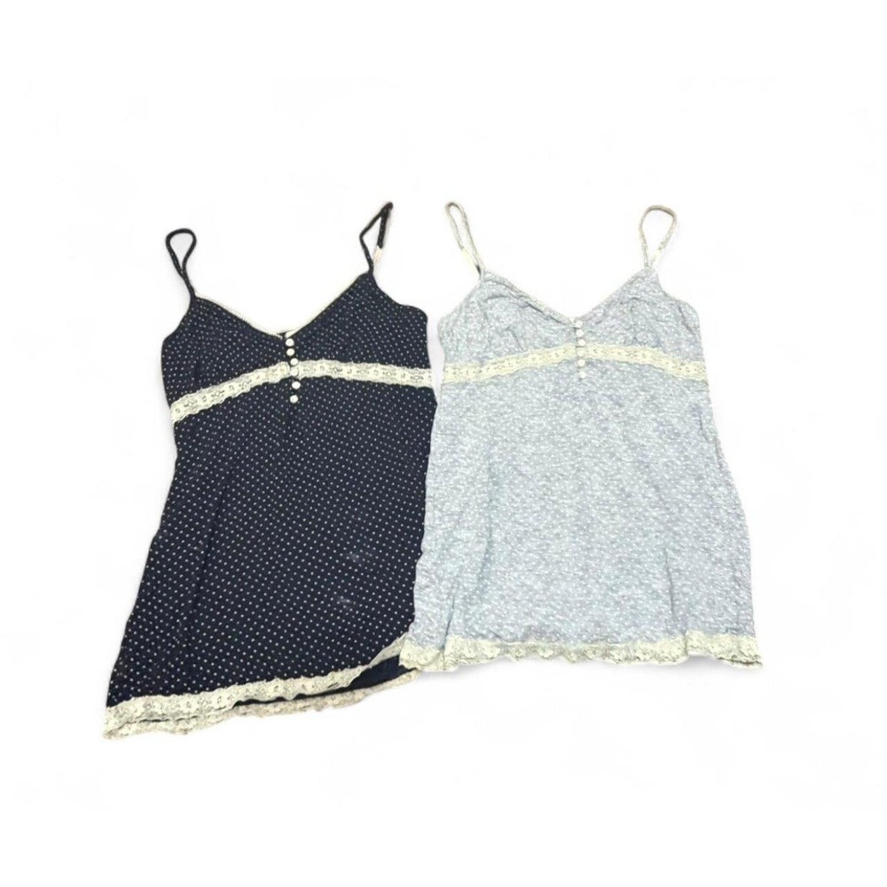 Aerie Lot of 2 Lace Trim Polka Dot Cami Tank Tops Gray Black Size S Y2K